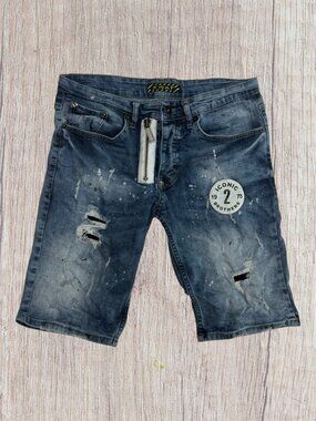 XWAY Y2K Punk Graphic Street Wear Shredded Iconic Brothers Denim Jean Shorts W32